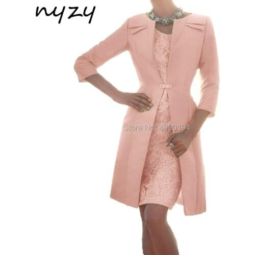NYZY M119J Pearl Pink Godmother Dress with Bolero 2 Piece Wedding Party Dresses for Mother of Bride Church Suits 2019