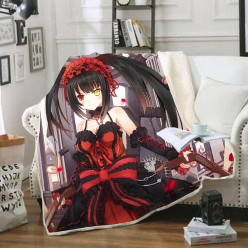 Tokisaki Kurumi Funny Character Blanket 3D Print Sherpa Blanket on Bed Home Textiles Dreamlike Style 01
