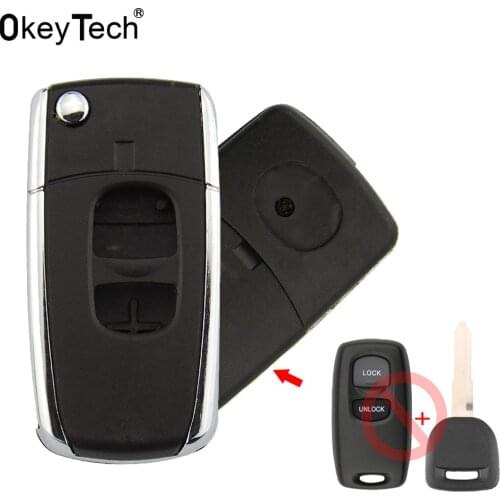 OkeyTech Replacement Modified Remote 2 Buttons Car Key Shell For Mazda 2 3 6 323 626 Folding Flid Key Case Fob Control Key Case