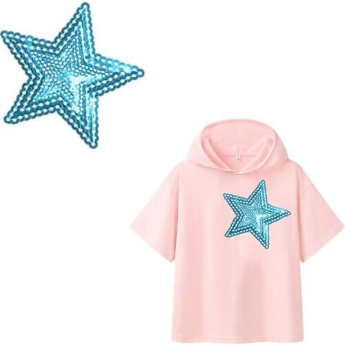 Sequined Pentagram Embroidery Patch Iron on Patches for Clothing Heat Transfer Badges Sew on Sticker on Clothes for Applique DIY