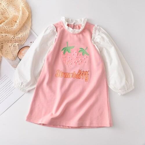 Spring Autumn Girl Dress Puff Sleeve Toddler Dress Christmas Pearl Strawberry Print Kids Casual Dresses Girls Children Clothing
