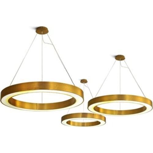 Post Modern LED Pendant Lights Round Circular Gold Ring Hanging Lamp Dining Room Living Room Lustre Stainless Steel Pendant Lamp