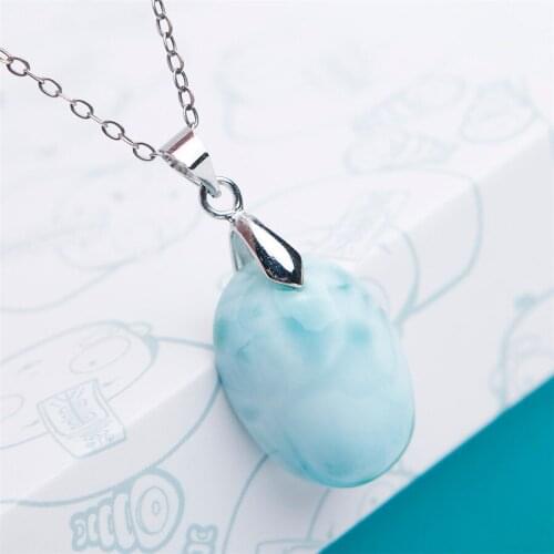 Drop Shipping Women Femme Necklace Charm Teardrop Pendant Natural White Blue Gems Larimar Pendant Bead