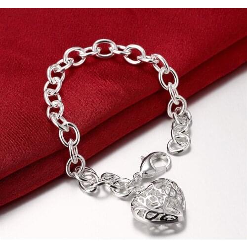 Factory direct fashion 925 sterling silver Bracelet for woman Beautiful hollow heart chain fine jewelry Wedding party lady gifts