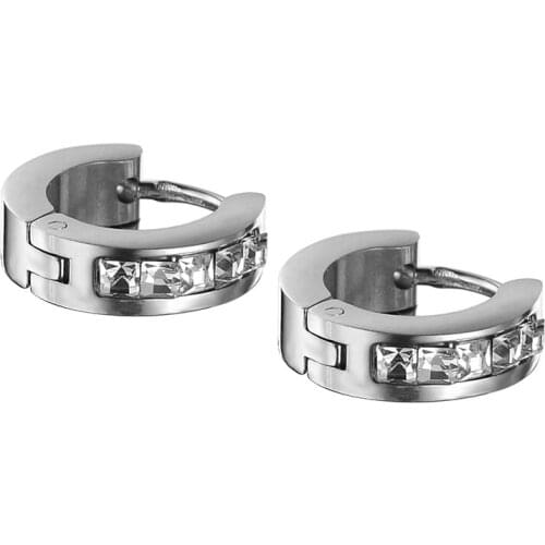 QianBei Fashion Fantastic Top Quality Silver Stainless Steel Studs Hoop womens Cubic Zircon Earrings HOT