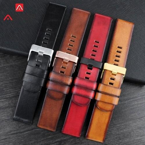 22mm 24mm 26mm 28mm Genuine Leather Strap Stainless Steel Buckle Men Replacement Bracelet Watch Band for Diesel DZ4318 7334 4343