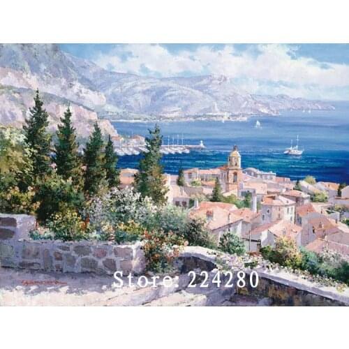 Needlework,Seaside town scenery Handwork 14CT For Counted Embroidery,DIY Cross stitch kits,Art Cross-Stitching Home Decor
