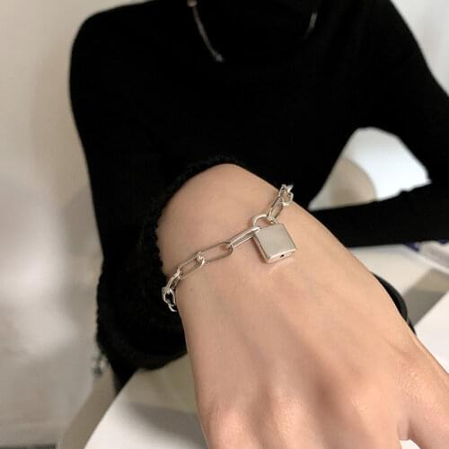 925 Sterling Silver Lock Shaped Bracelet for Women Men Chain Thai Silver Bracelet Jewelry Gifts