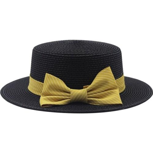 Womens straw hat summer outing sun hat parent-child simple lattice bowknot bowler hat beach sun hat Panama hat