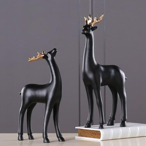 MODERN SIMPLE RESIN BLACK DEER FIGURINES DECORATION CREATIVE ANIMAL HOUSEHOLD DECORATION ARTS AND CRAFTS GIFTS