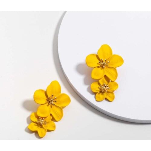 VG 6YM Boho Geometric Long Double Flower Drop Earrings For Women New Flower Punk Fahsion Vintage Earring Wedding Jewelry