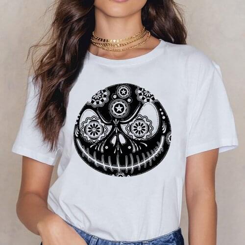Tops T Shirt Women Sugar Skellington Vectorized Womens Scoop Neck Comic Inscriptions Custom Female Shirt
