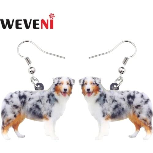 WEVENI Accessory Acrylic Happy Australian Shepherd Dog Earrings Fashion Animal Jewelry For Women Girls Wholesale Cute Charms