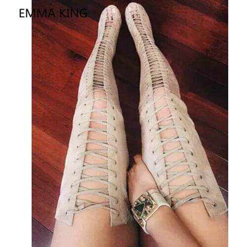 2019 Women Summer Over The Knee Gladiator Sandals Boot Peep Toe Cross-Tied Sexy Ladies High Heel Shoes Woman Roman Sandals Botas