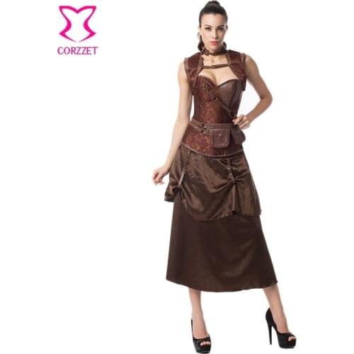 Womens Vintage Steampunk Corset Dress Plus Size Corset with Skirt Burlesque Dresses Sexy Corsets and Bustiers Gothic Clothing