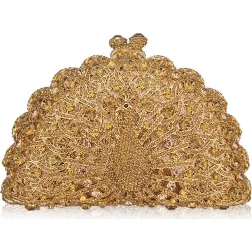 Gold Luxury Peacock Women Crystal Evening Bags Animal Clutch Designer Bridal Clutches Wedding Handbags Purses Party Bag
