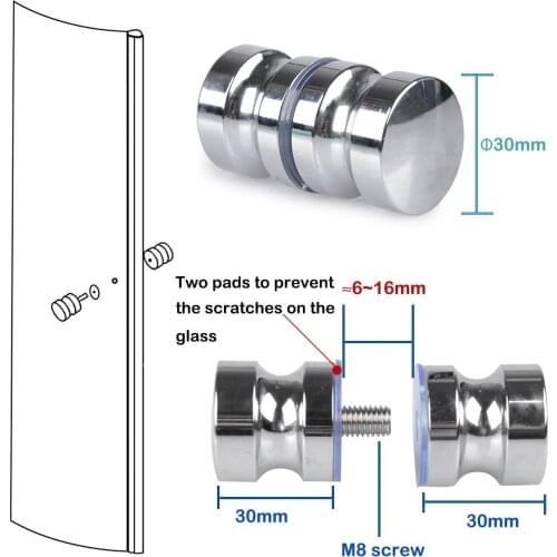 2 Pack Shower Screen Round Back-to-Back Door Handle Door Knob Replacement Polished Chrome