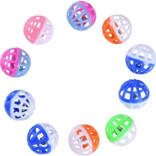 2PCS Amusing Colourful Plastic Pet Cat Kitten Play Balls Handmade Bells Bouncy Ball Interactive Toy Training Playing Toys Balls