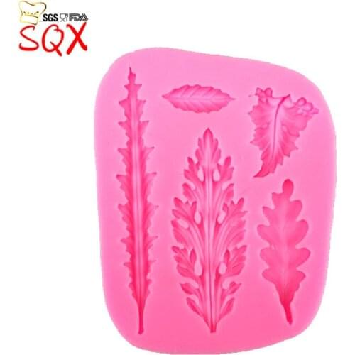 5PCS Beautiful leaf Silicone 3D Mold Cookware Dining Bar Non-Stick Cake Decorating Fondant Soap Mold Sugar Lace mold SQ1689
