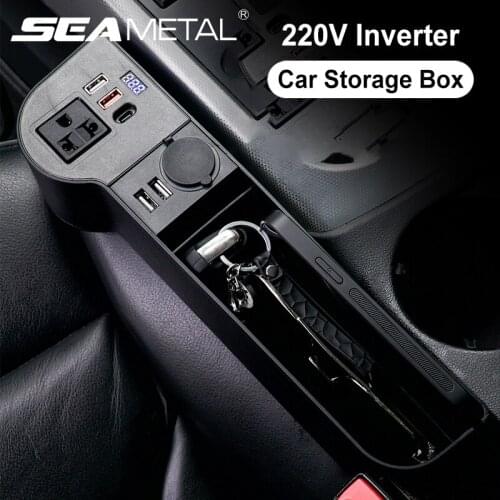 12V/24V to 220V Car Inverter Seat Gap Storage Box Multi-purpose Car Organizer QC3.0+PD Quick Charging Auto Power Adapter Charger