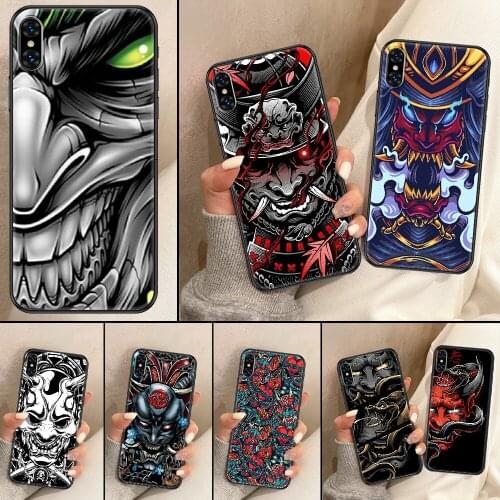 Japanese samurai oni mask Phone Case For iphone 5 5S SE 2 6 6S 7 8 11 12 Mini Plus X XS XR Pro Max black art Etui tpu coque