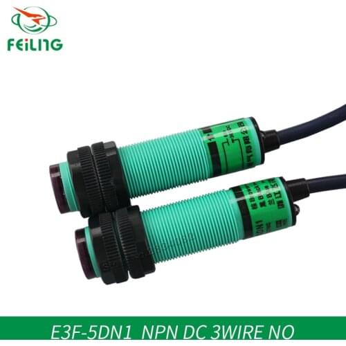 5M distance Photoelectric Switch DC 6-36V AC 220V 3 2 wire NPN PNP NO NC through beam measuring sensor E3F-5DN1