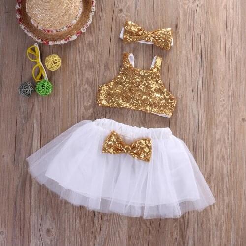 Infant Baby Girl Sequins Tank Tops+Tutu Skirts Headband Party Outfits Clothes Toddler Girl Clothing Set