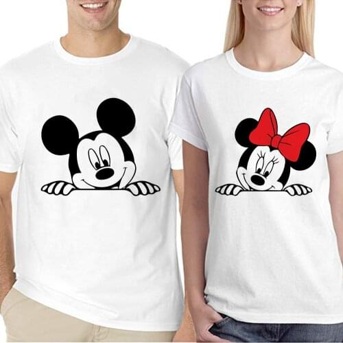 Cartoon Mickey Minnie Couple Valentine Printed T Shirt Tops Clothes Unisex Harajuku Lovers Tshirt Dropship