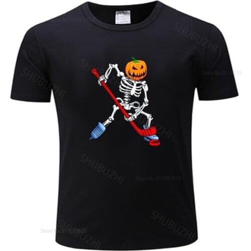 Hot sale men brand t shirt summer cotton tshirt Men t-shirt Skeleton Ice Hockey Halloween Pumpkin Hockey tshirt