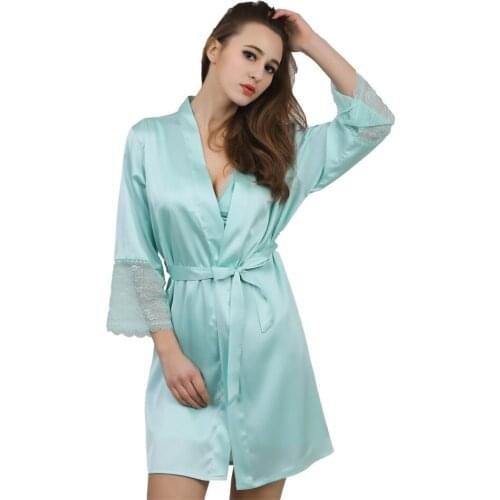 New Solid Satin Chiffon Robe Spring Summer Sexy Women Bathrobe Sleep Robes Ladies Home Clothes