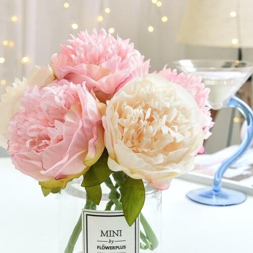 7 color 5 Heads Artificial Flowers European Peony Bouquet for Christmas Home Party Wedding Decoration Silk Peonies Fake Flowers