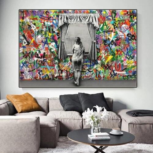 Graffiti Art Girl Posters By the Window for Living Room Decor Banksy Street Canvas Paintings Prints Wall Pictures Home Cuadros