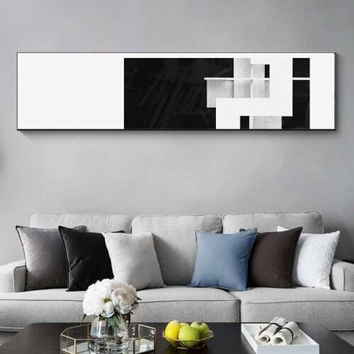 Black and white abstract geometric color block horizontal decorative painting modern minimalist living room bedroom bedside new