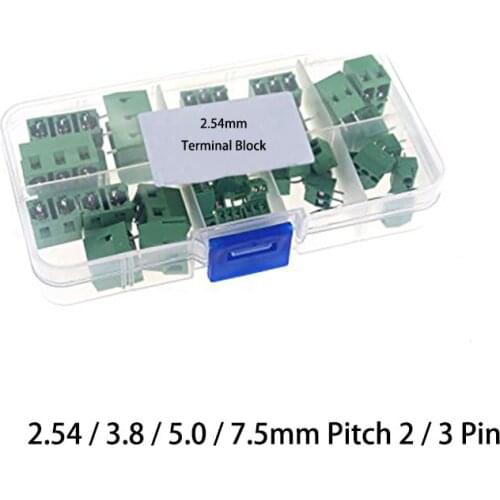 40pcs(8 Kinds) 2.54 / 3.8 / 5.0 / 7.5mm Pitch 2 / 3 Pin PCB Mount Screw Terminal Block Connector Assortment Kit