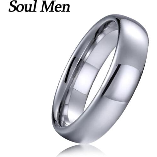 Custom Name Wedding Anniversary Date Logo 6mm Mens Polish Domed White Tungsten Wedding Band Ring for Unisex Female Size 6 to 12
