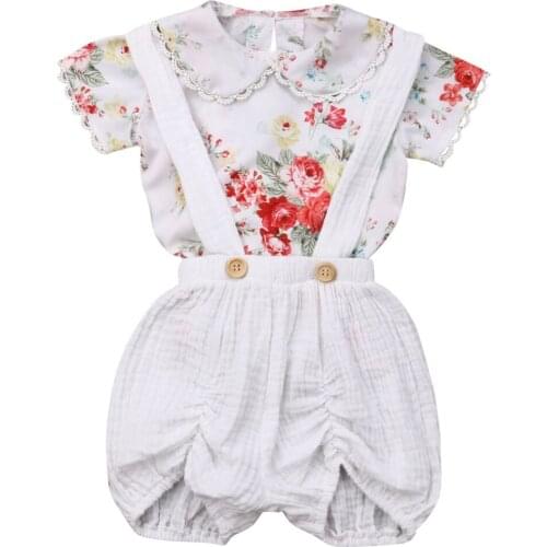 Boutique girl set Toddler Kid Baby Girl Floral Tops Bib Shorts Pants 2PCS Outfit Clothes Summer