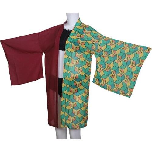 Demon Slayer Cosplay Sukumizu Kimetsu no Yaiba Tomioka Giyuu Two Piece Zipper Bathing Suit Swimsuit with Sheer Kimono Cardigan
