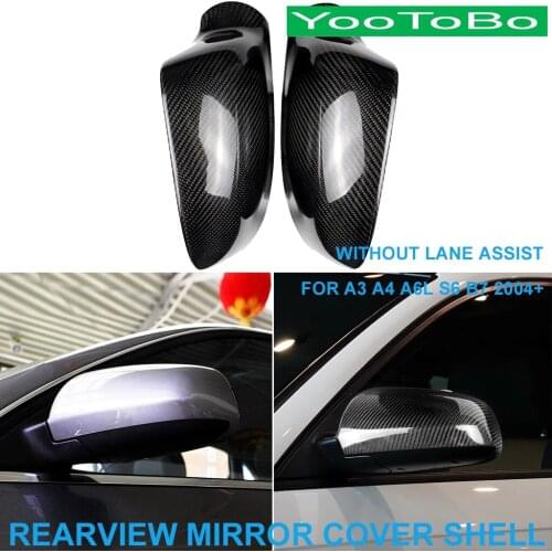LHD RHD Car Real Carbon Fiber Rearview Rear Side Mirror Cover Cap Shell Trim No Lane Assist For Audi A3 A4 A6L S6 B7 2004-2008