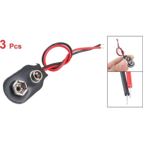 KSOL New Style 3 pcs Leather Shell 9V 9 Volt Battery Clip Connector Cable