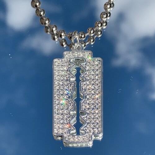 Fashion Punk Rhinestone Blade Necklace Charms Retro Hip Hop Jewelry For Women Harajuku Gothic Choker Chains Accessories