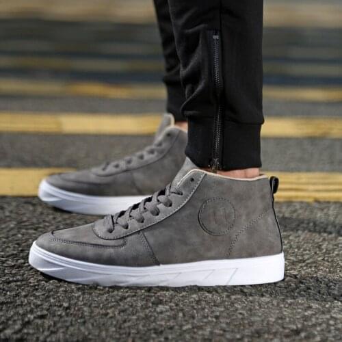 Pop Arrive Men Causal Shoes Spring Autumn Front Lace-Up Leather Ankle Boots Shoes Man Casual High Top Canvas Men