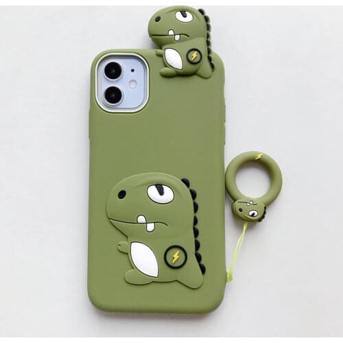 Cute Small Dinosaur Case for iPhone SE 2020 12 11 Pro X XR XS Max 8 7 6S 6 Finger Ring Strap Soft Silicone Cover Shockproof