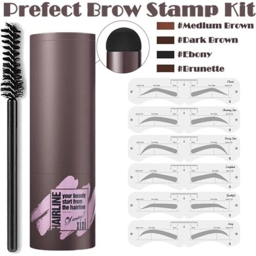 One Step Eyebrow Stamp Shaping Kit Professional Eye Brow Gel Stamp Makeup Kit with 10 Reusable Eyebrow Stencils Eyebrow Brushes