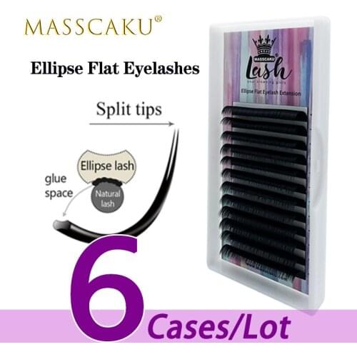 MASSCAKU 6case/lot flat ellipse eyelashes extensions dark black matte hair super natural light false eyelash extensions