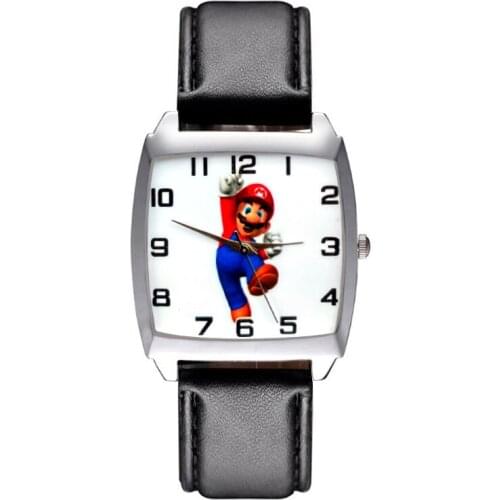 Cartoon Style Wrist Watch Rectangle Dial Children Women Kids Student Boys Girls Quartz Leather Clock JD66