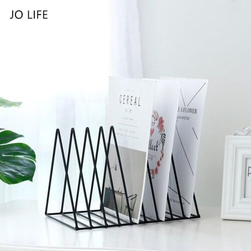 JO LIFE Home Office Nordic Style Wrought Iron Storage Holder Desktop Bookshelf Newspaper Magazine Storage Rack