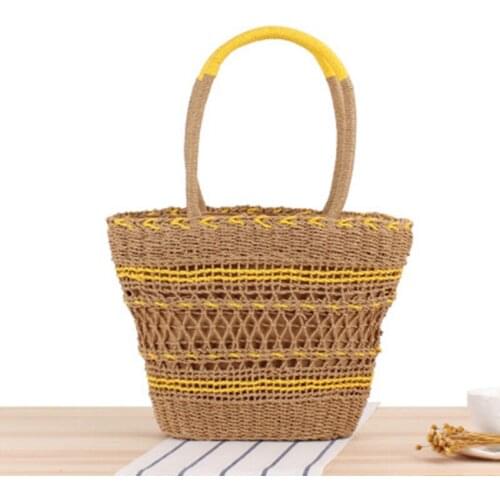 British style new hollow paper striped woven bag fashion travel holiday shoulder portable straw beach bag