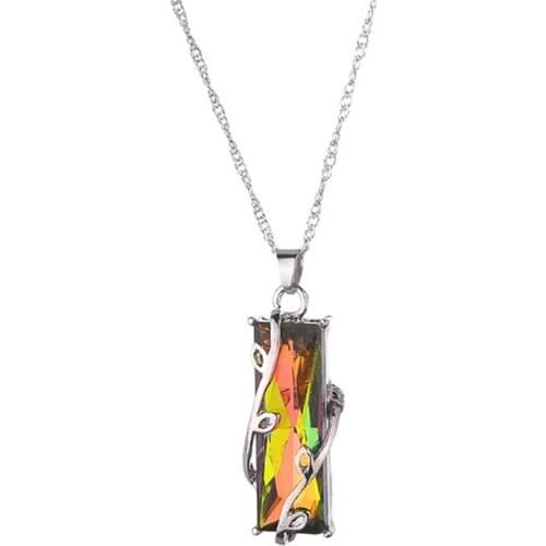 New 1pcs Hot sale Jewelry Rainbow Crystal Glass Leaves Square Pendant Necklaces For Women