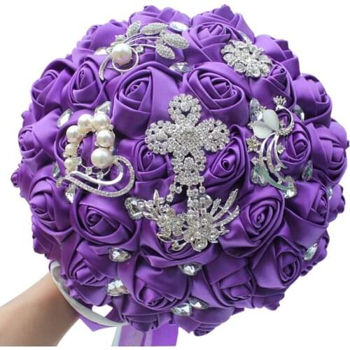 New arrived purple rhinestone wedding bridesmaid bouquet for wedding decoration