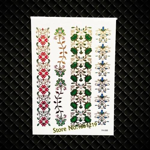 New Large Body Art Arm Sleeve Henna Temporary Tattoo Stickers GYH088 Flash Metallic Fake Tattoo Paste Paper Rose Flower Bracelet